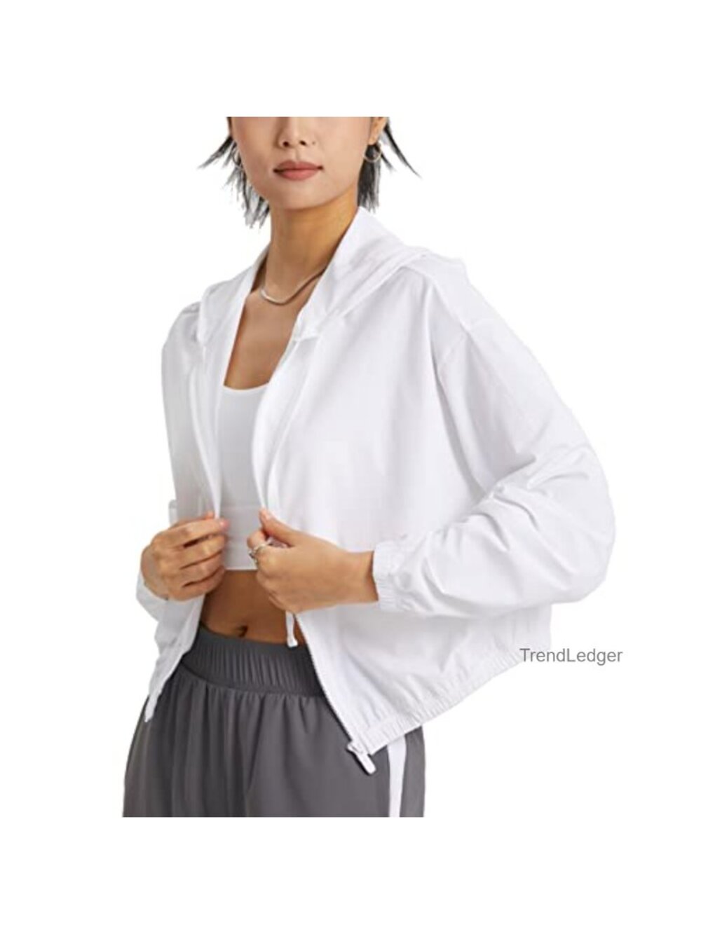 UPF 50+ Cropped Zip Up Hoodie Sun Protection Athletic Jacket